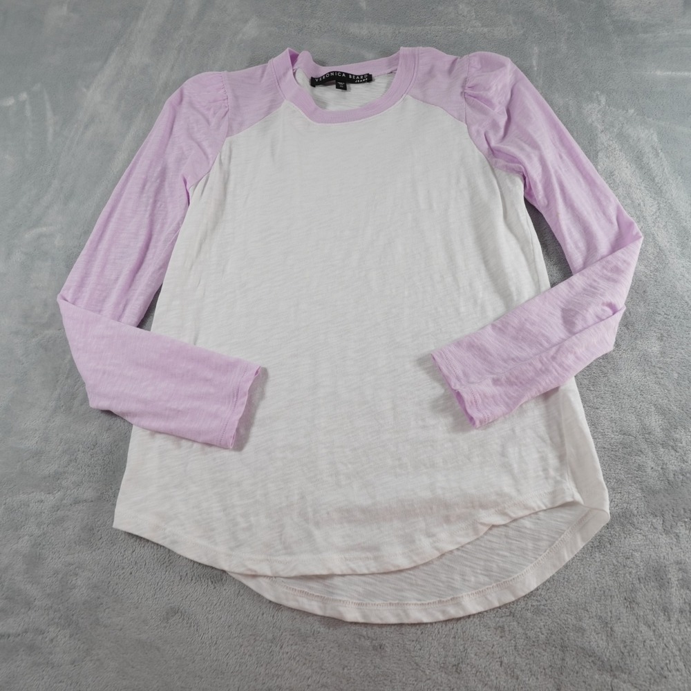 Veronica Beard Mason Baseball T Shirt XS White Lavender Puff Long Sleeve Cotton - Picture 3 of 11